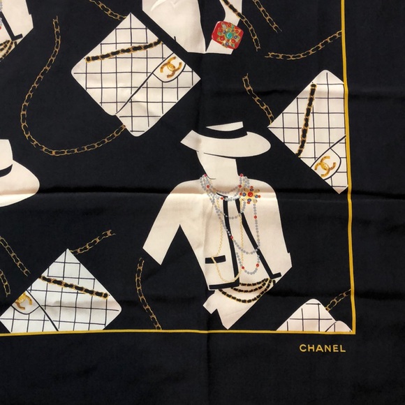 CHANEL Accessories - Vtg Coco Chanel Portrait Silhouette Silk Scarf